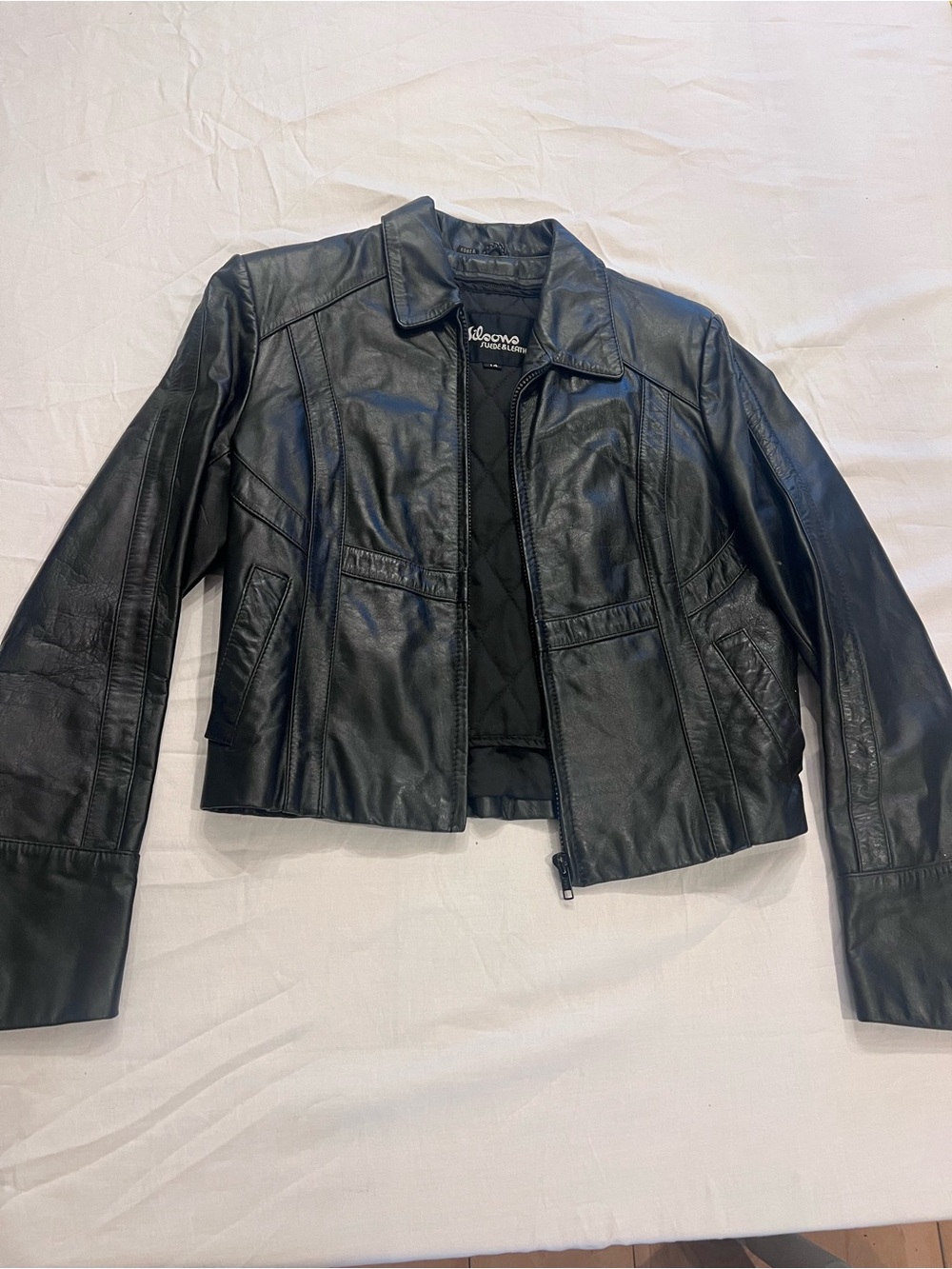 Wilsons Suede & Leather Women's Black Leather Zip Lined Jacket S Biker